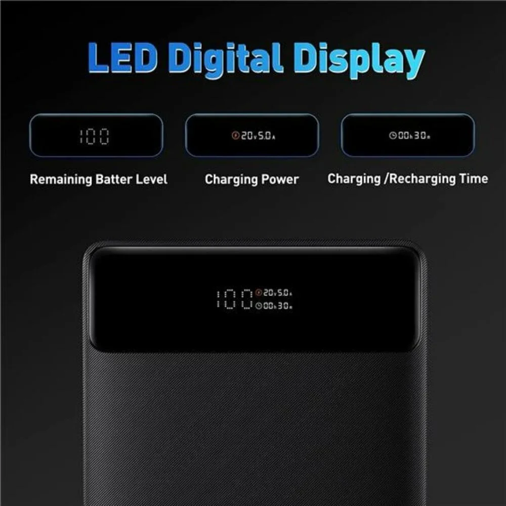 100W USB C Laptop Power Bank Fast Charging Slim Battery Pack 20000mAh
